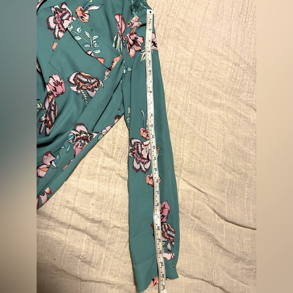 Candie’s Teal Blouse With Elegant Floral Design - Picture 11 of 11